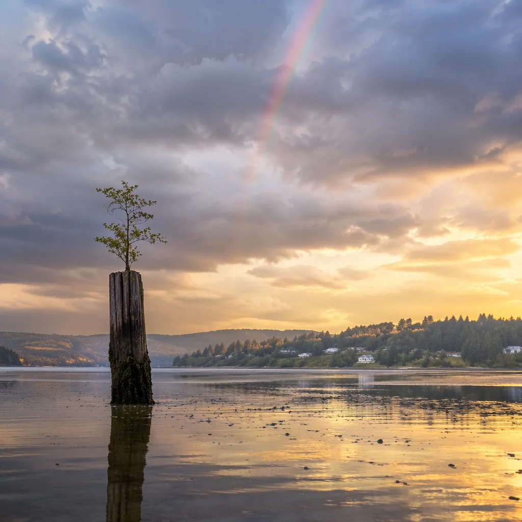 Peaceful Sunrise Over Storm Cleared Bay