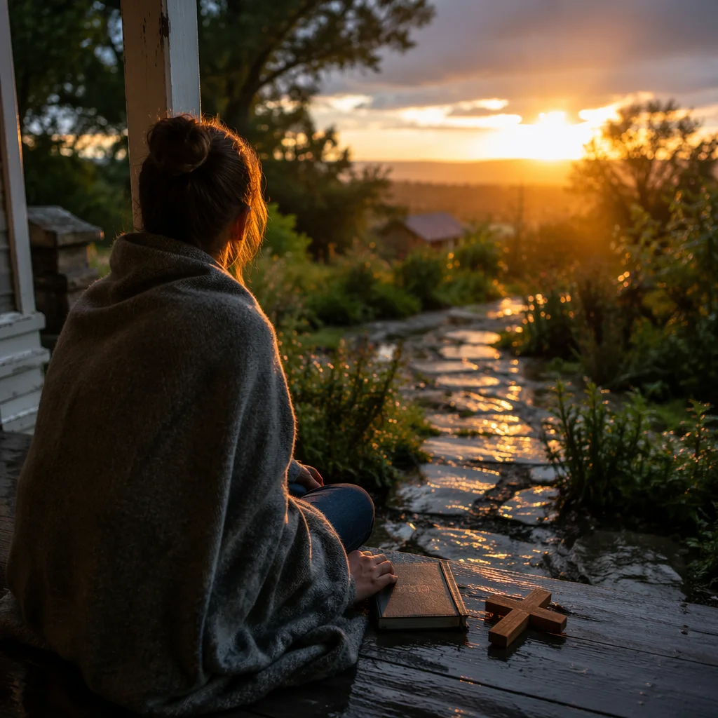 Peaceful Sunrise After Storm on Porch