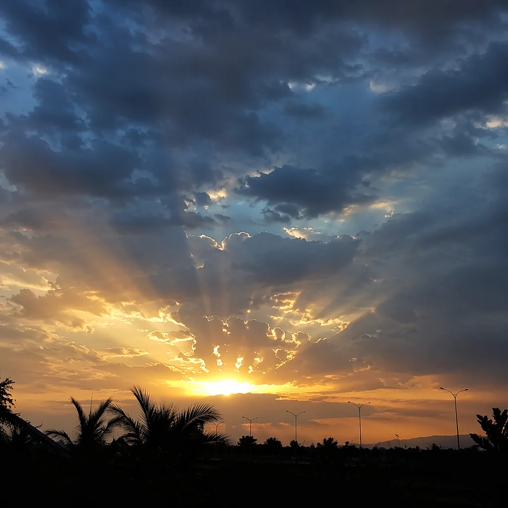 Peaceful Sunrise After Storm Over Silhouettes