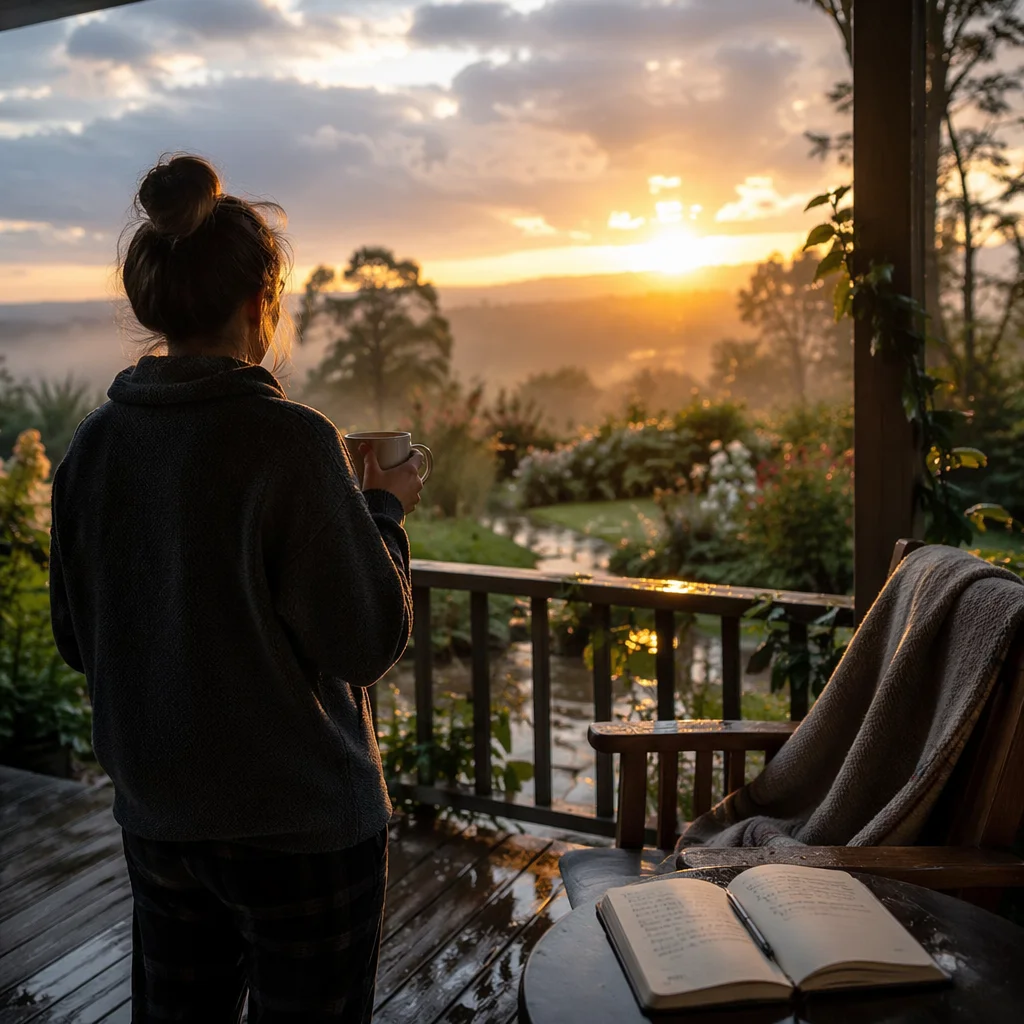 Peaceful Sunrise After Storm on Porch