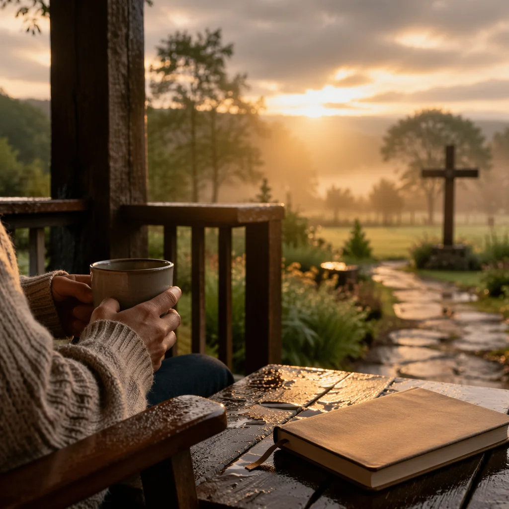 Peaceful Sunrise After Storm on Porch