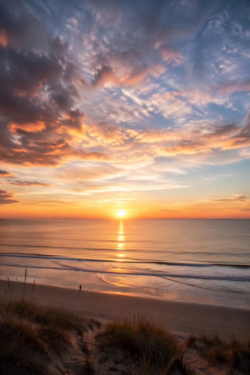Peaceful Sunrise Over Calm Coastal Waters