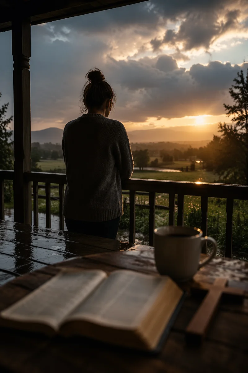 Peaceful Sunrise After Storm on Countryside Porch