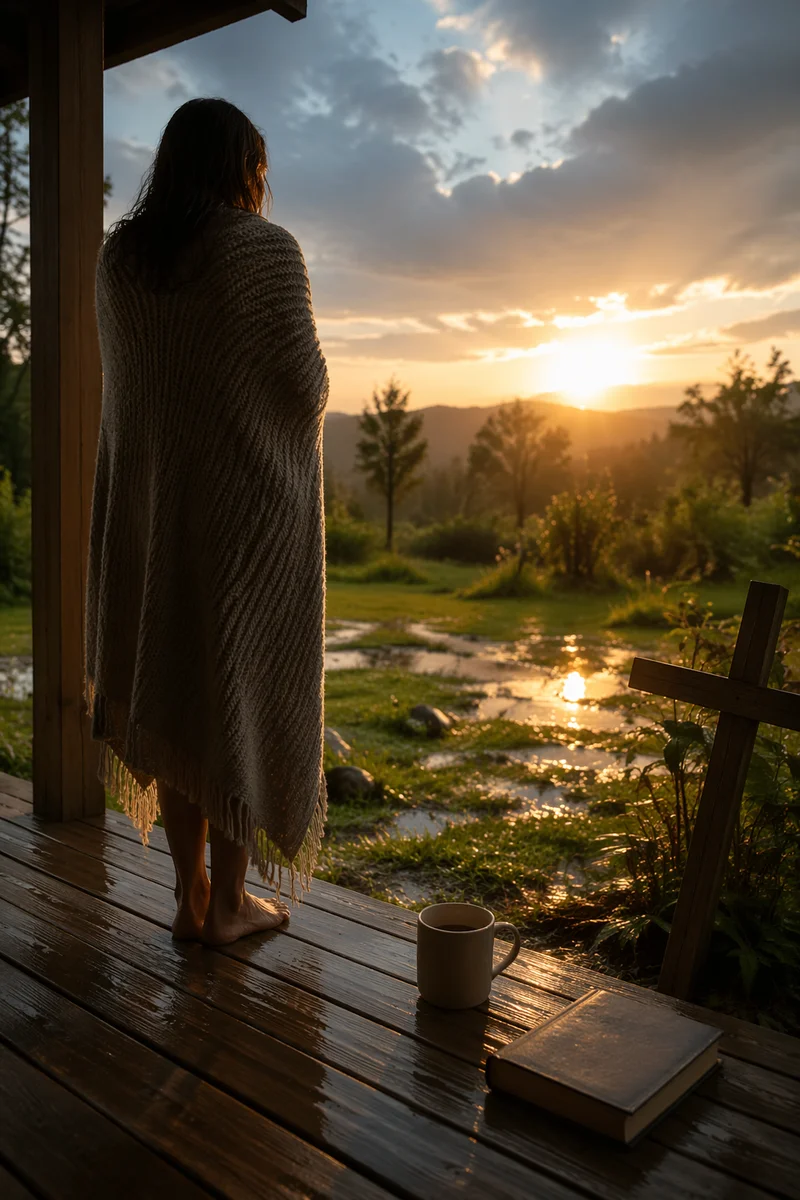 Peaceful Sunrise After Storm on Porch