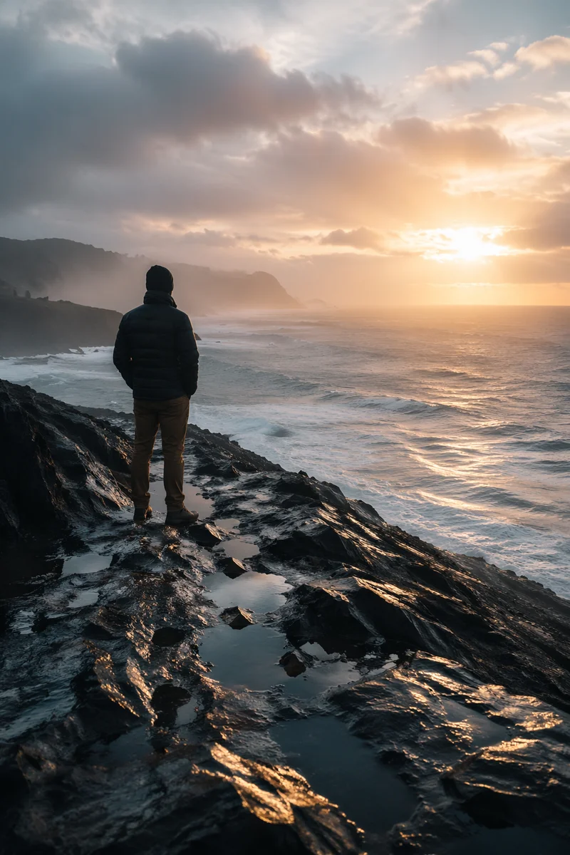 Peaceful Sunrise Over Storm-Cleared Coastal Overlook