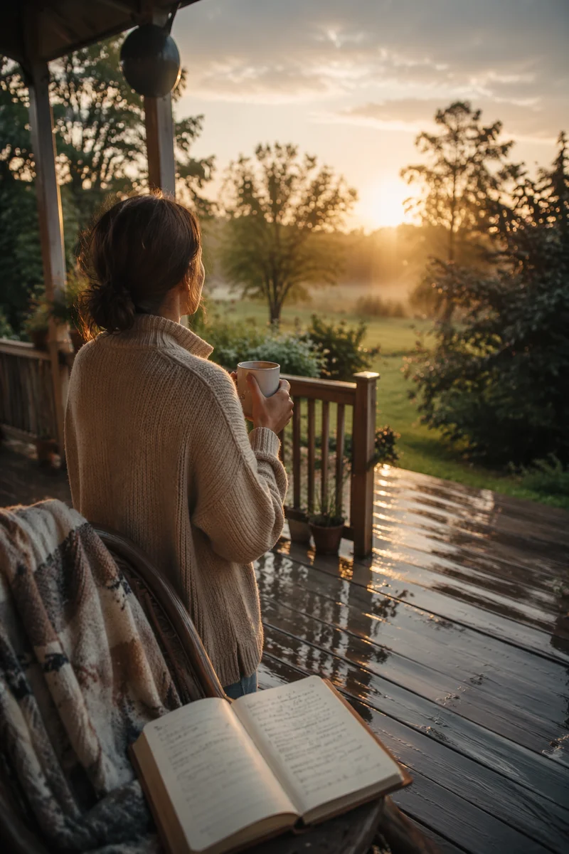 Peaceful Sunrise After Storm on Porch