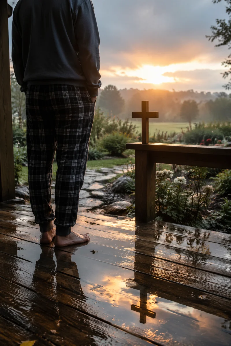 Peaceful Sunrise After Storm on Porch