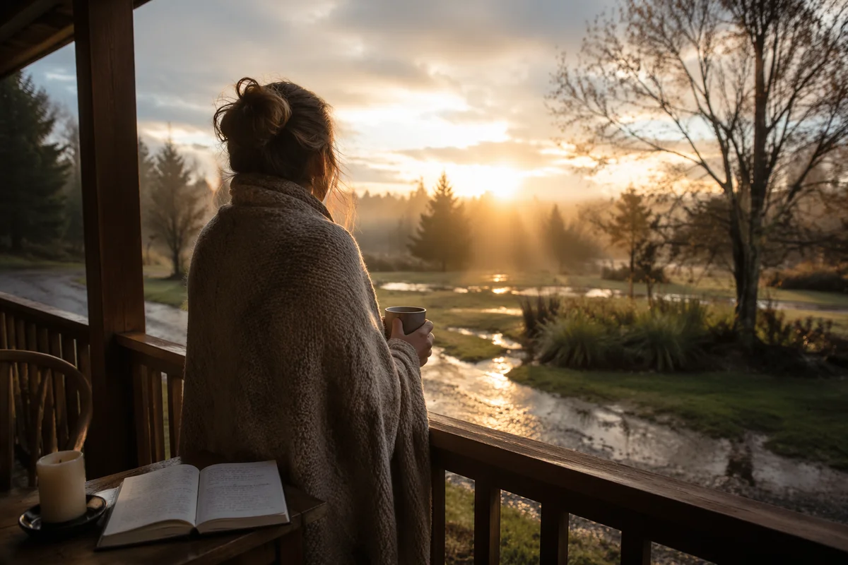 Peaceful Sunrise After Storm on Porch