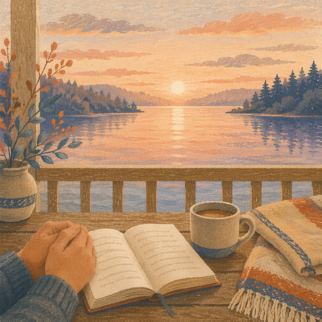 Sunrise Devotion on a Lakeside Porch