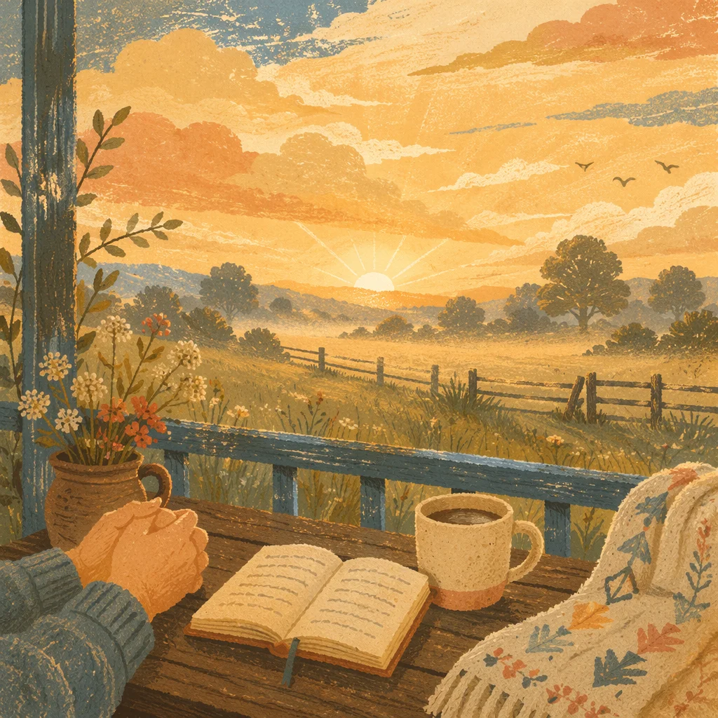 Sunrise Morning Devotion on Rustic Porch