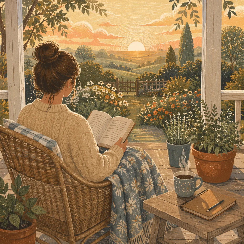 Peaceful Sunrise Devotion on Wooden Porch