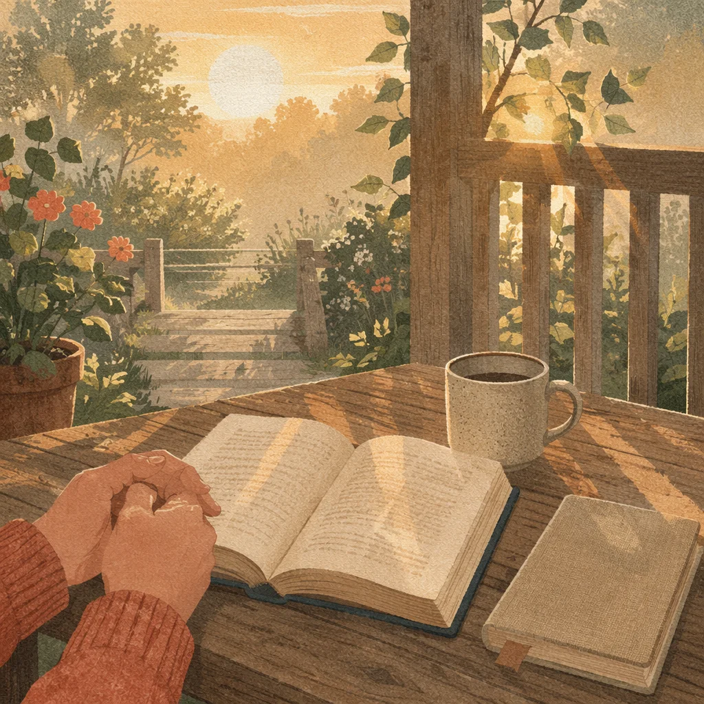 Sunrise Porch Devotion with Open Book