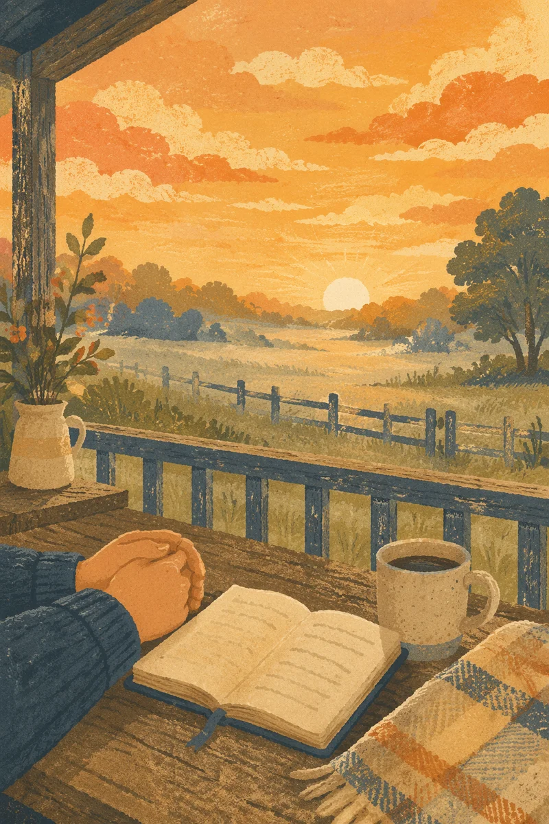 Sunrise Morning Devotion on Rustic Porch