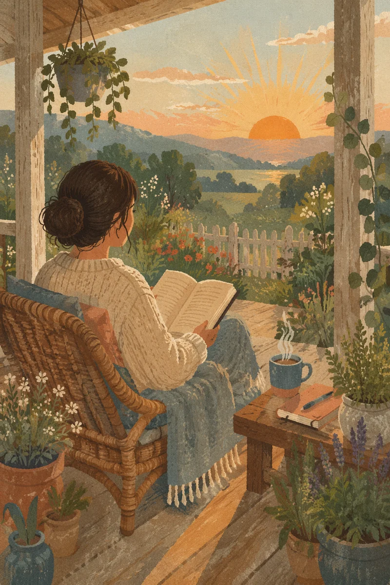 Peaceful Sunrise Devotion on Wooden Porch