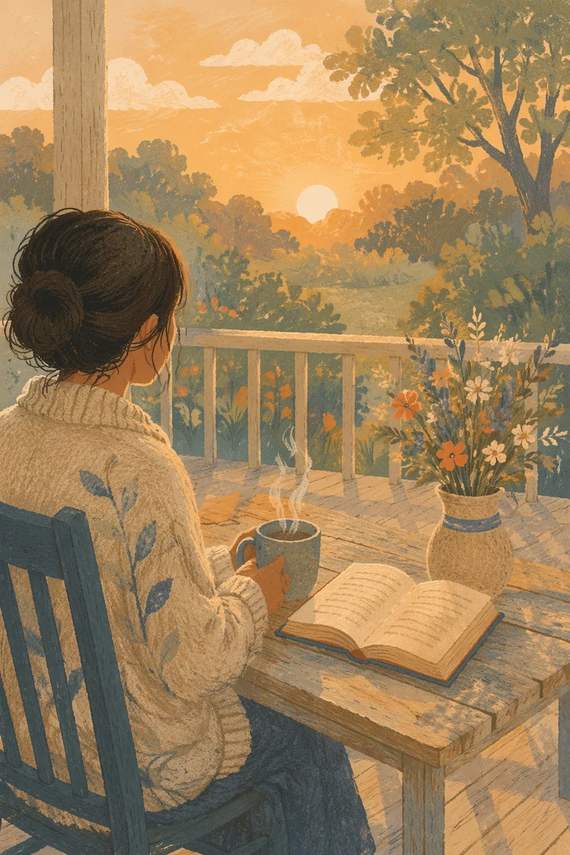 Sunrise Devotion on a Quiet Wooden Porch