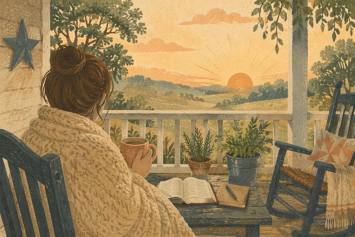 Sunrise Morning Devotion on Rustic Porch