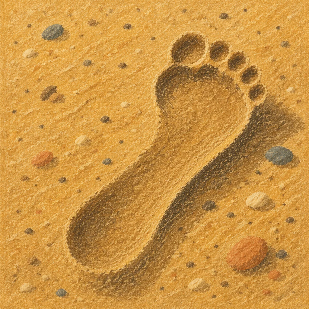 Barefoot Footprint in Sunset Beach Sand