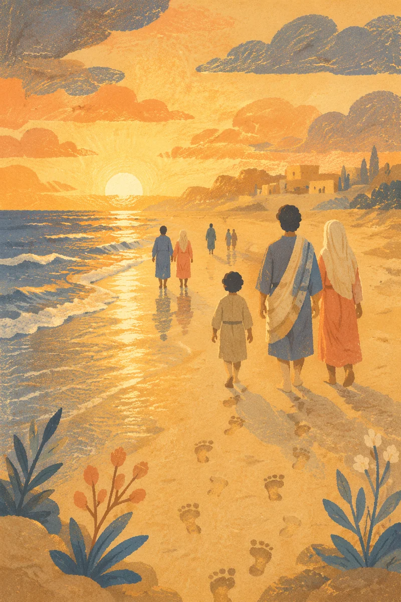 Peaceful Barefoot Walk on Sunset Shore