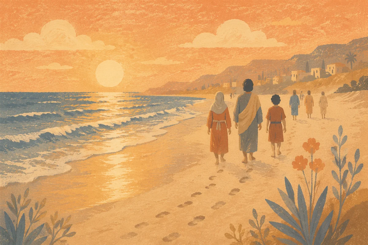 Peaceful Sunset Beach Walk with Footprints