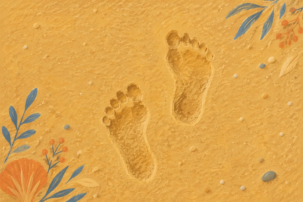 Barefoot Footprints in Golden Sunset Sand