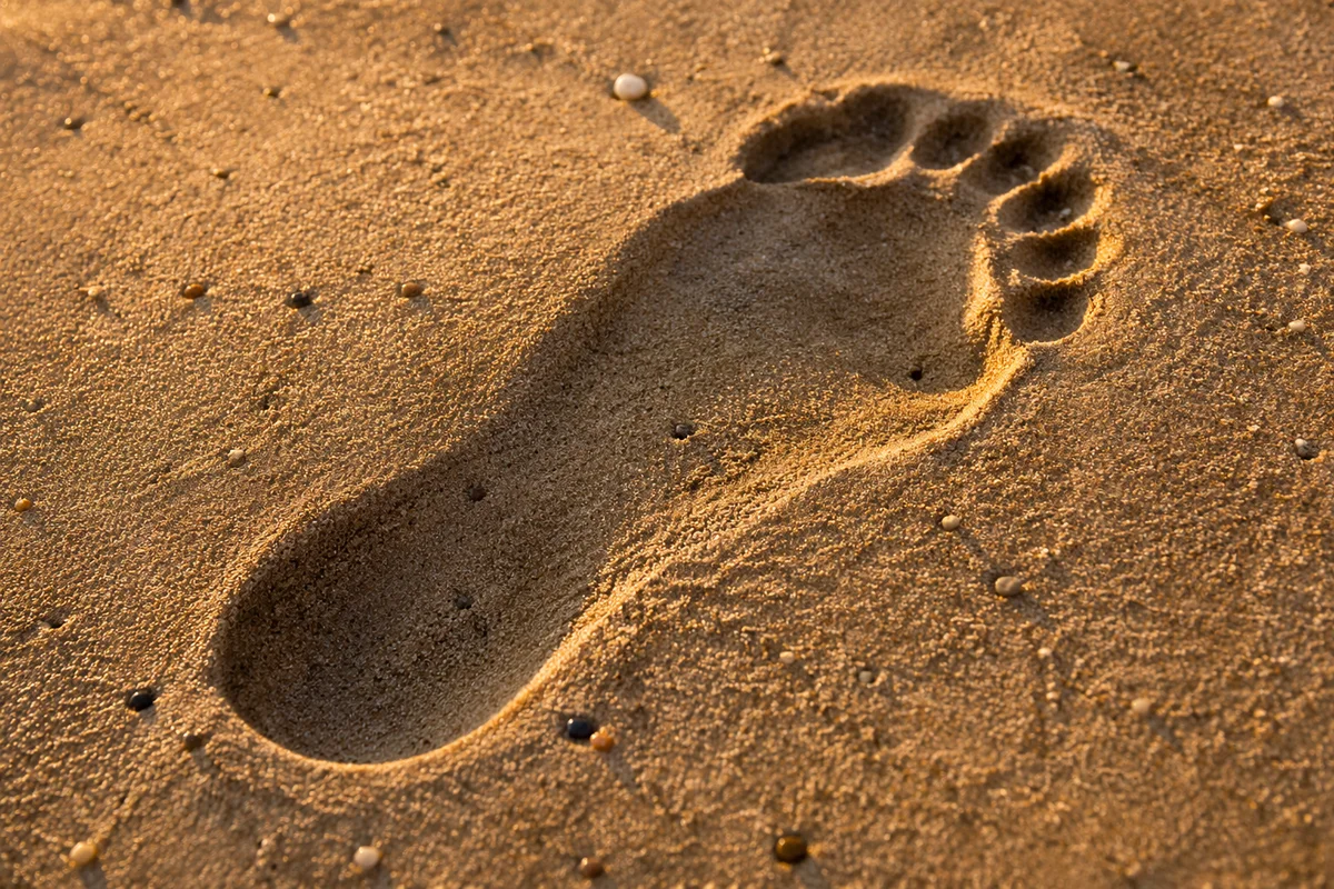 Golden Sunset Footprint in Beach Sand