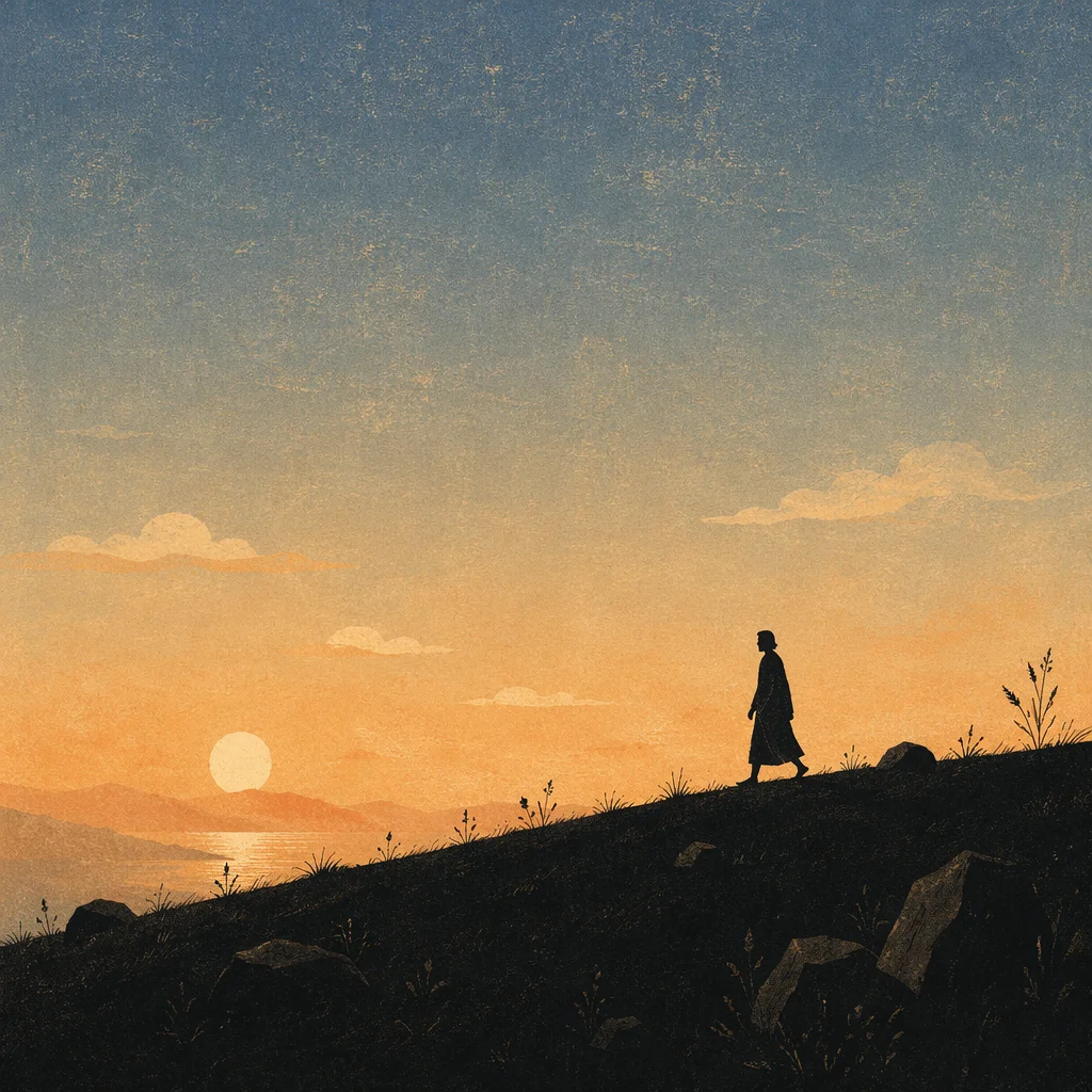 Golden Hour Silhouette Walking on Hill