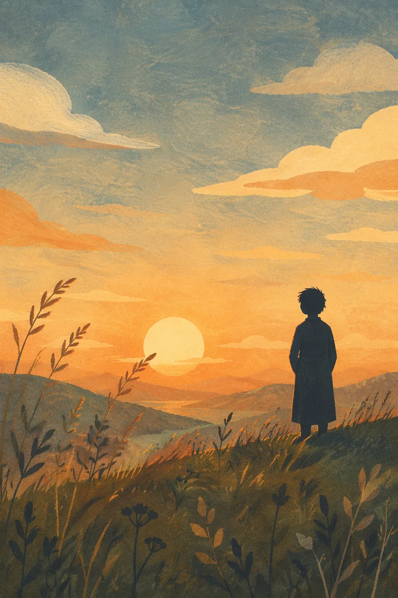 Reflective Silhouette on Hill at Sunset