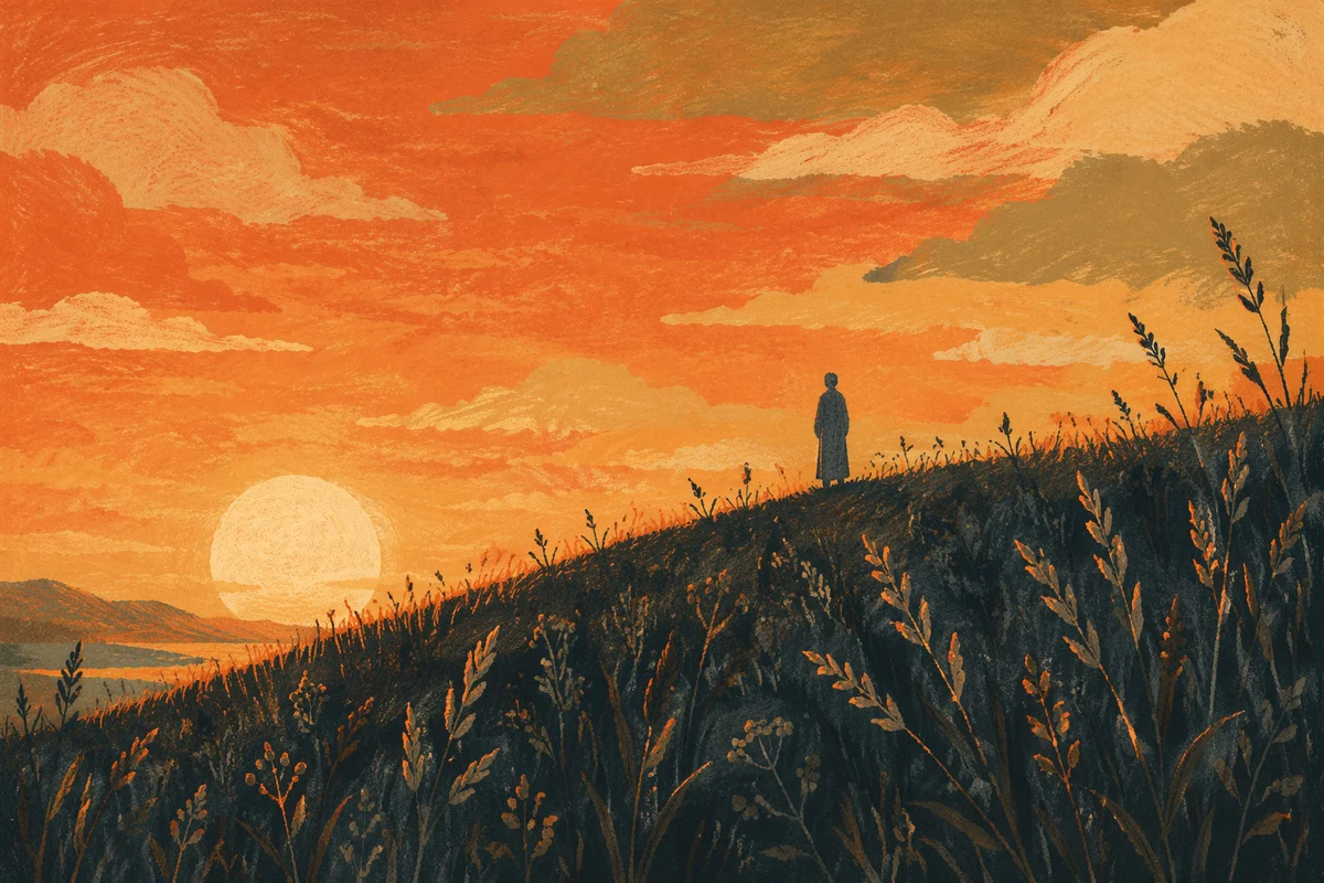 Golden Hour Silhouette on Grassy Hilltop