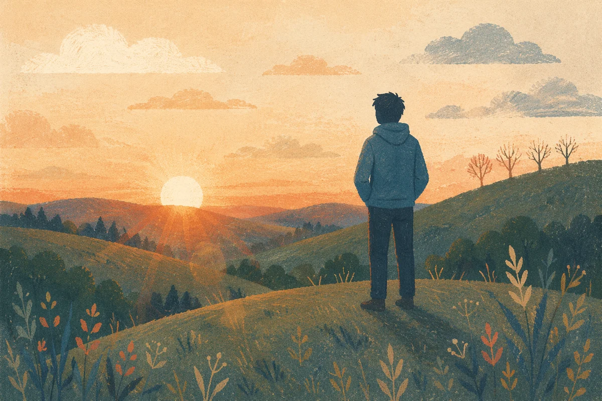 Golden Hour Silhouette on Grassy Hill