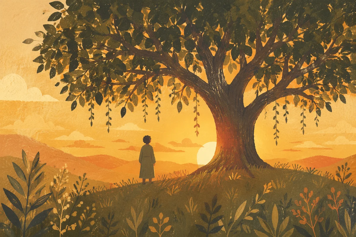 Golden Hour Silhouette Beneath Hilltop Tree