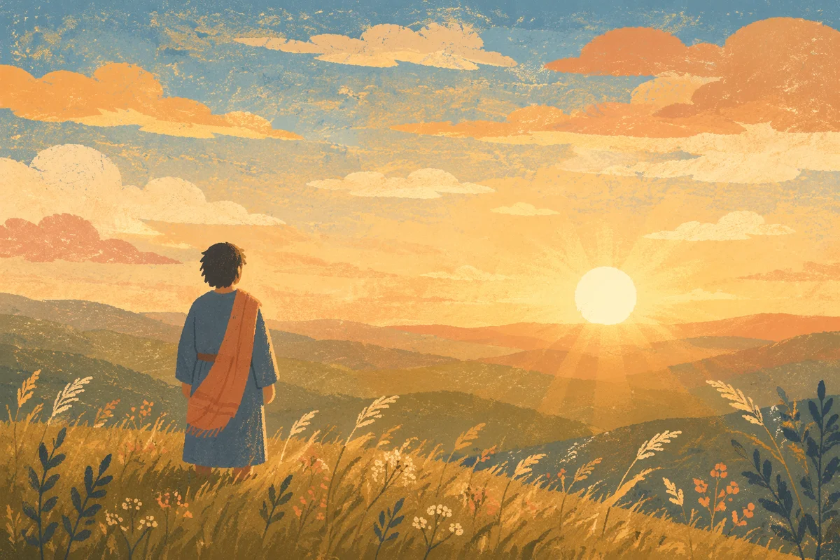 Silhouette on Hill at Golden Sunset