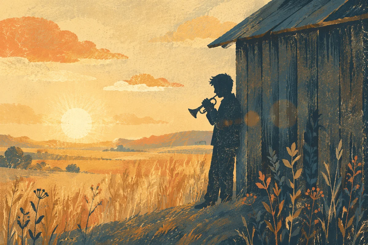 Silhouette at Sunset Beside Rural Shed