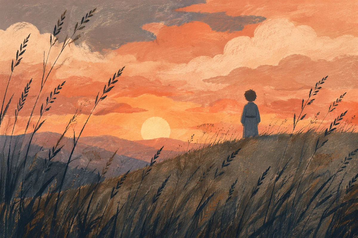 Golden Hour Silhouette on Grassy Hill