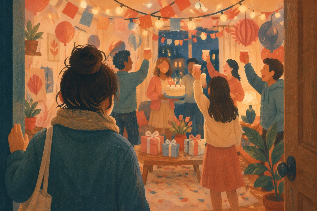 Cozy Surprise Party in Warm Living Room