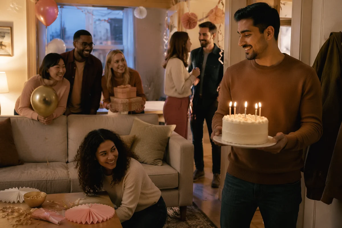 Friends Hiding Before Surprise Birthday Party