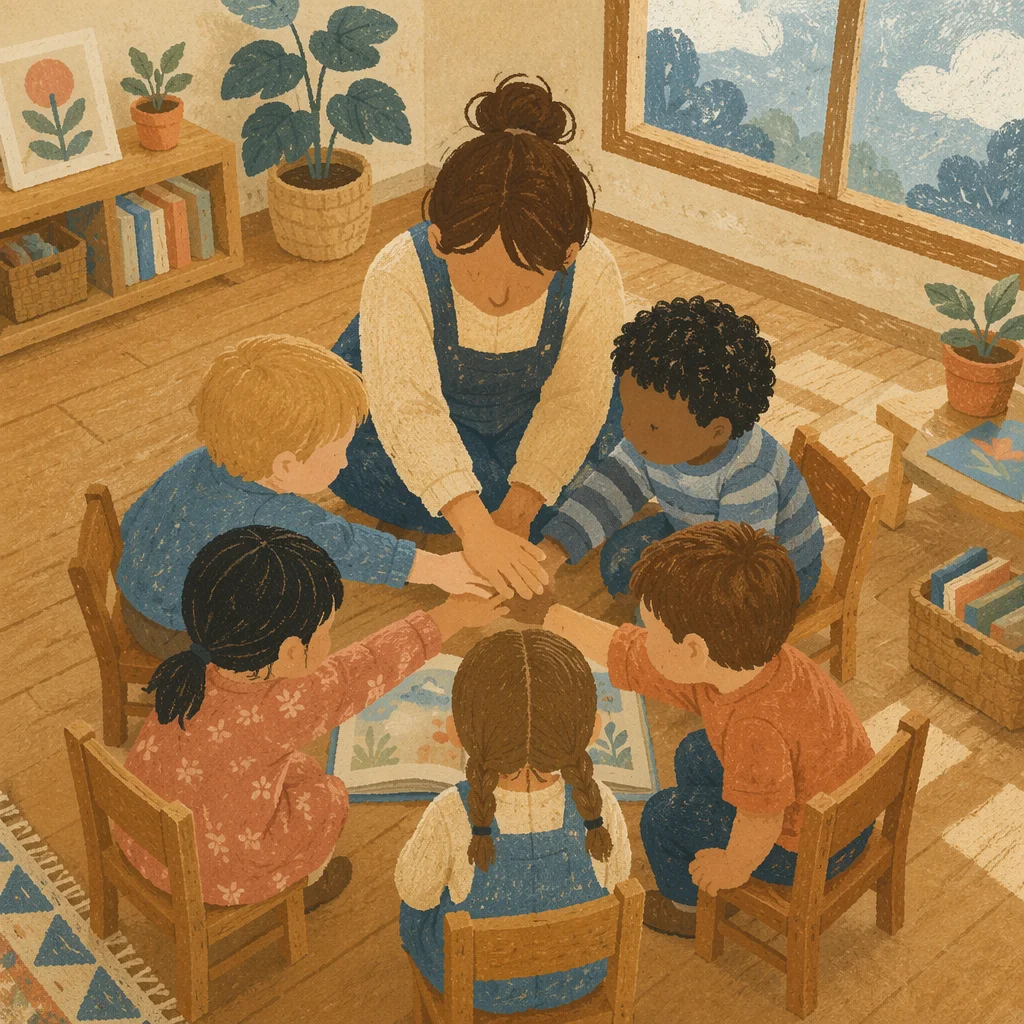 Preschool Story Time Circle With Caring Teacher