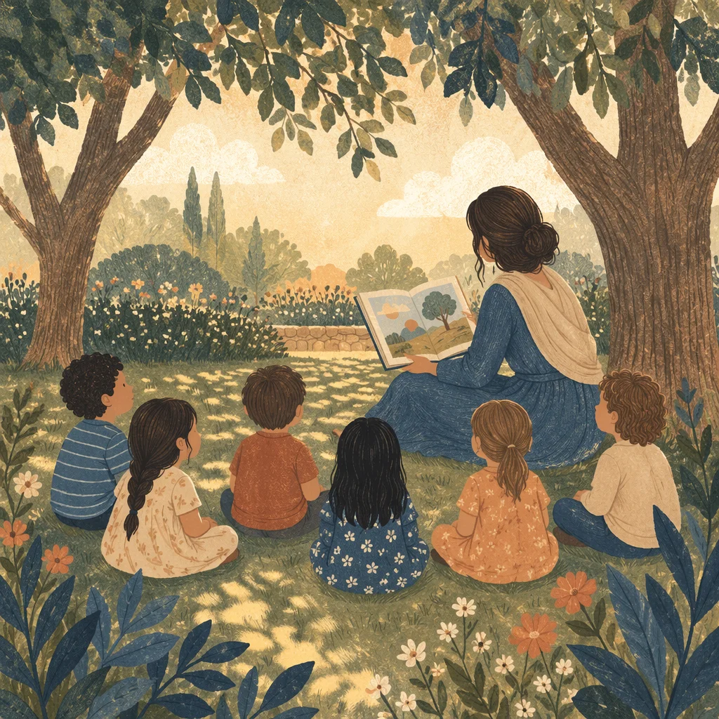 Outdoor Story Time Under Shade Trees