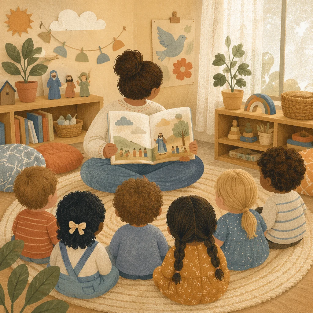 Preschool Story Time Circle with Teacher