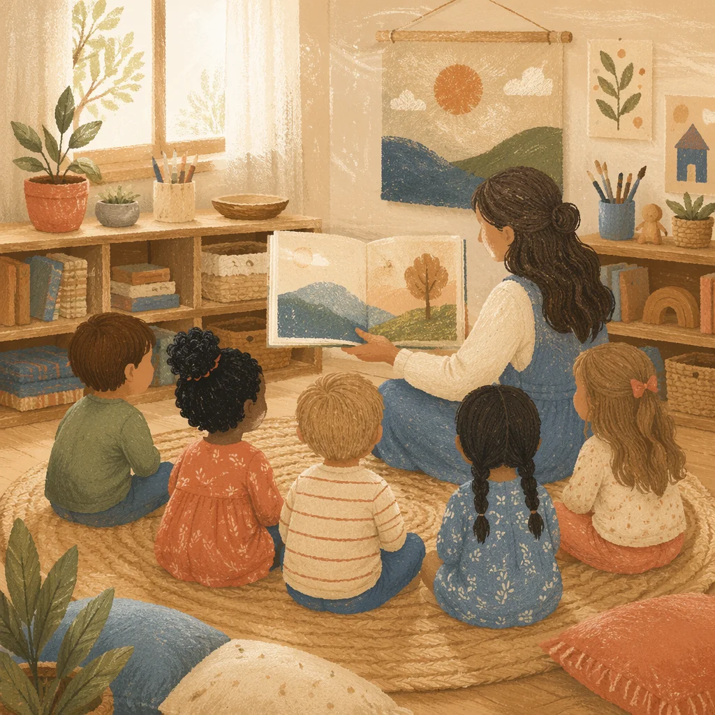 Teacher Story Time Circle in Cozy Classroom
