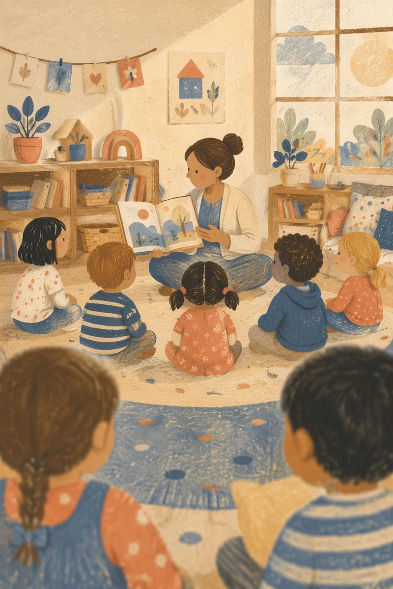 Preschool Story Time in Cozy Classroom
