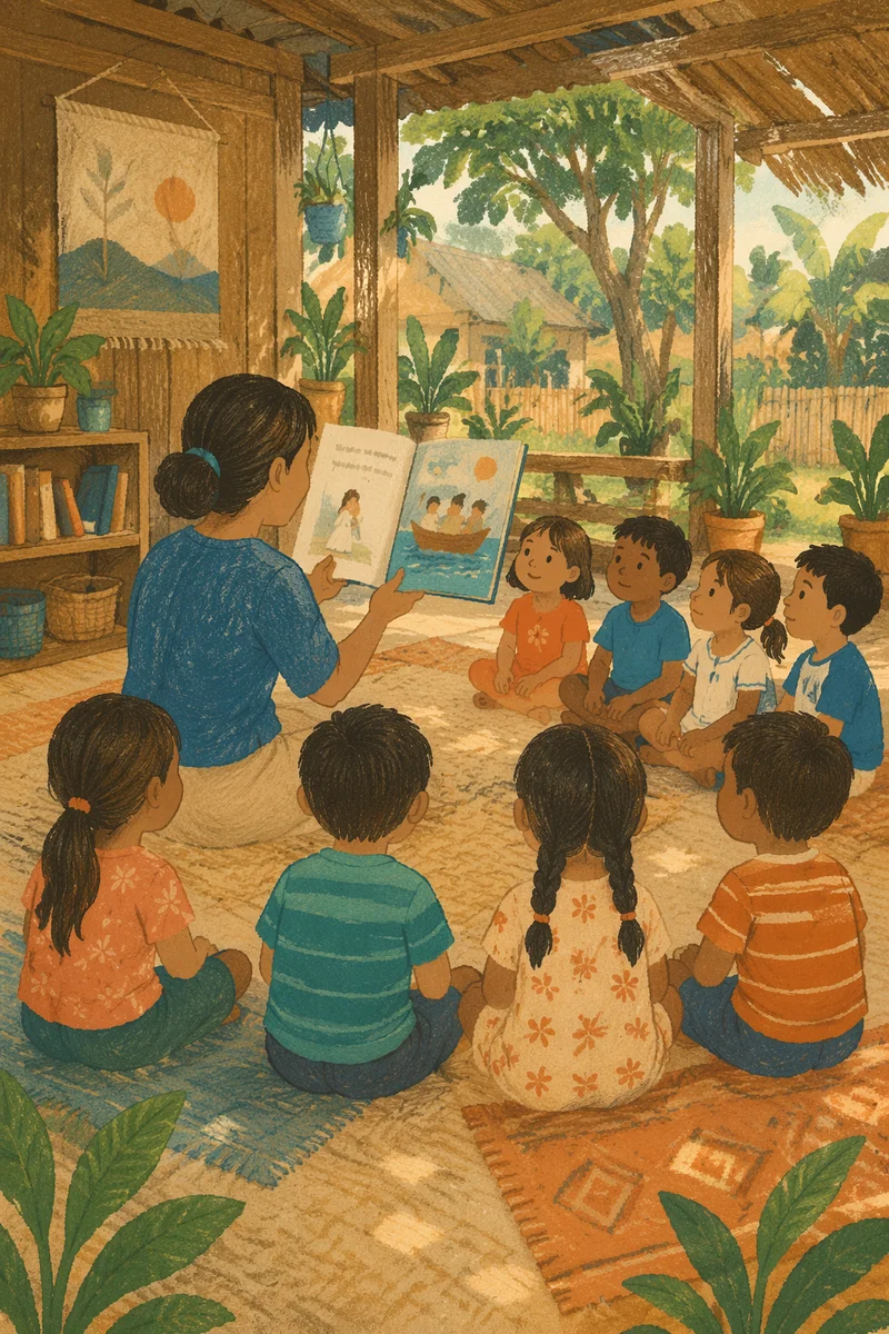 Teacher Reading to Children in Community Classroom