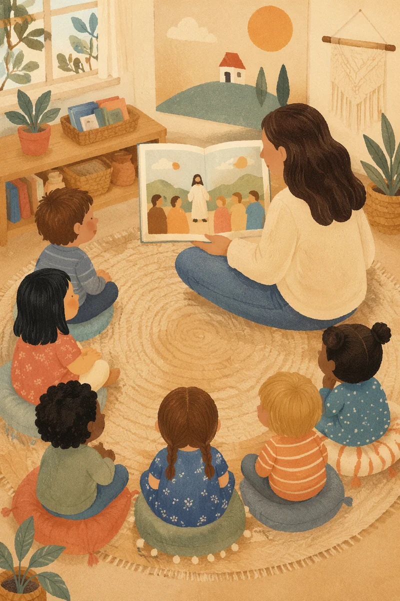 Preschool Story Time Circle with Teacher