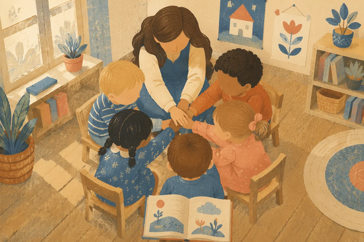 Preschool Story Time Circle on Wooden Floor