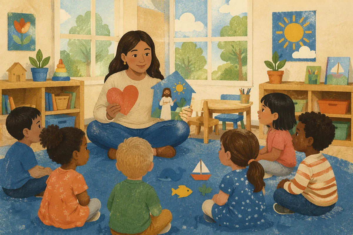 Preschool Teacher Leading Story Time Circle