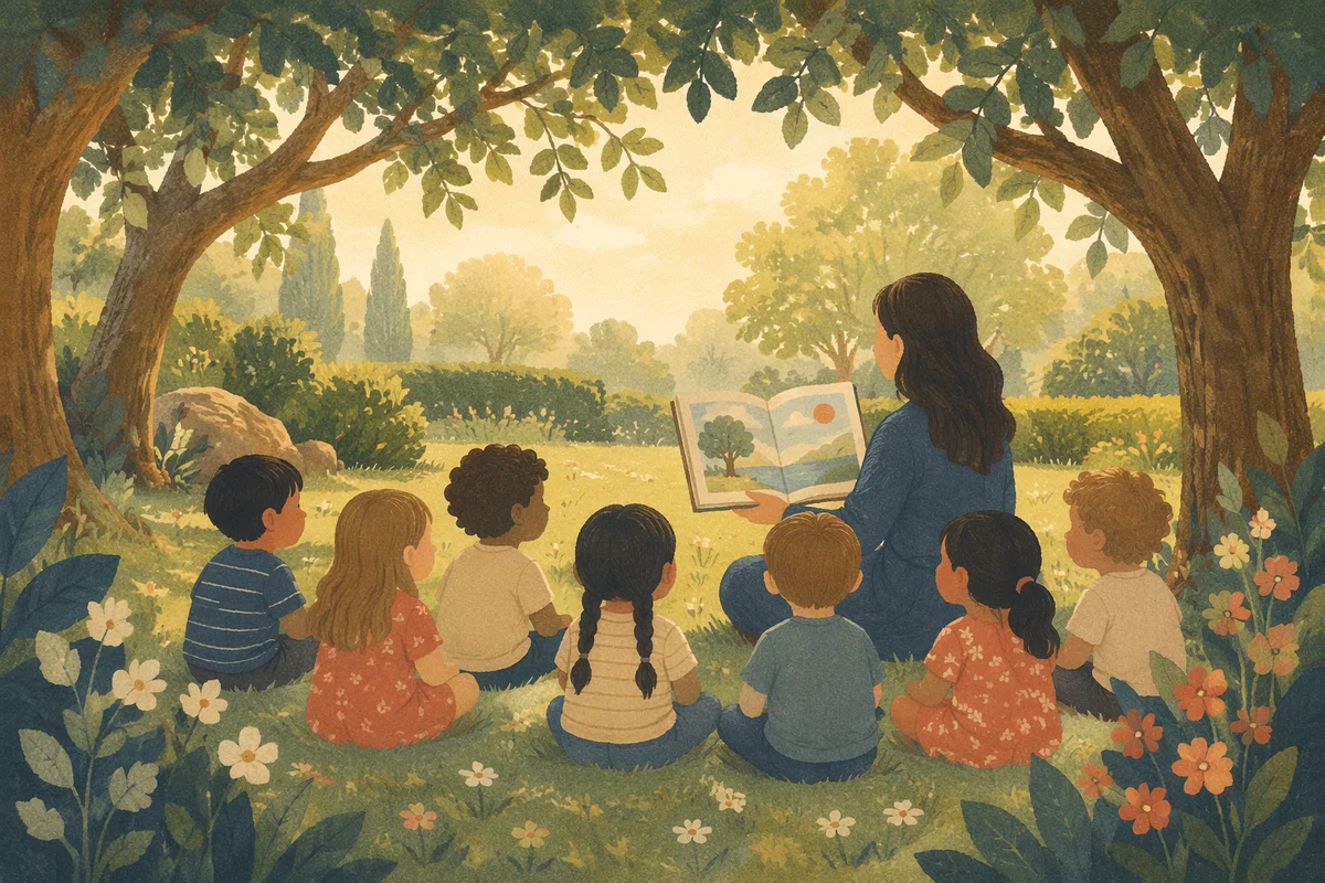 Outdoor Story Time Circle with Teacher