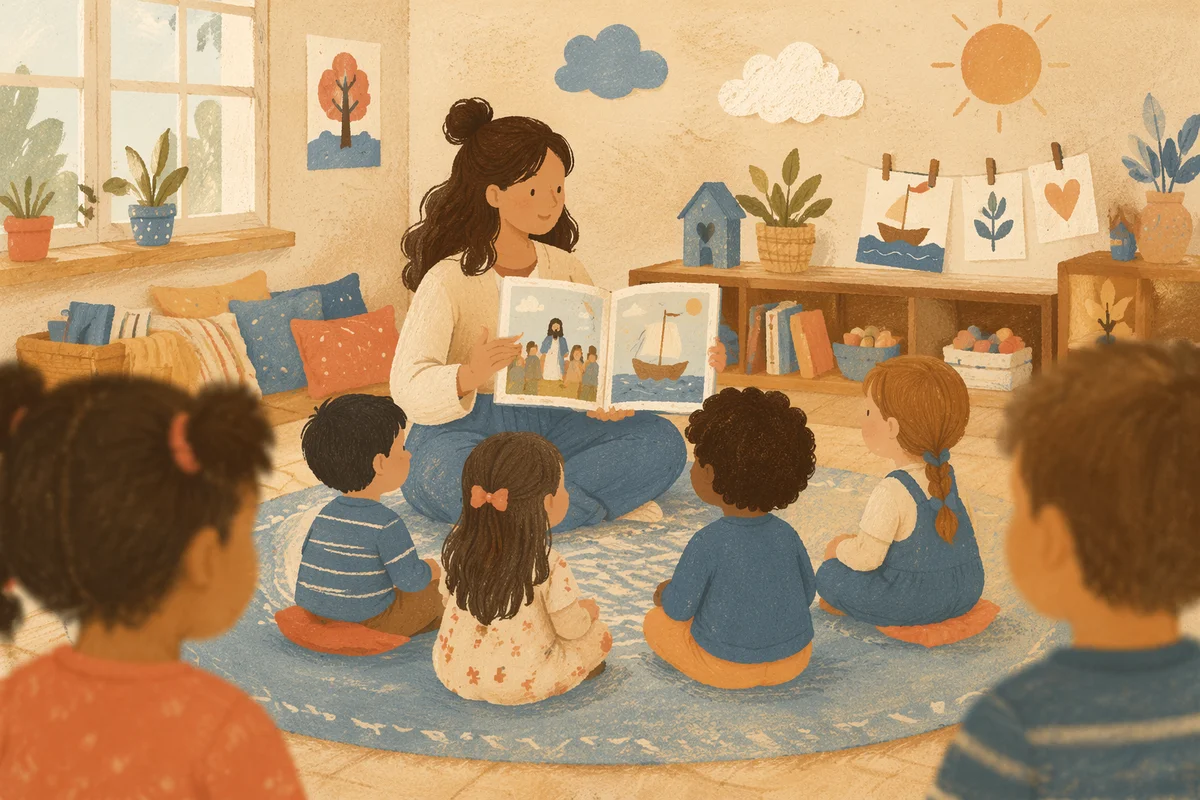 Preschool Story Time Circle with Teacher
