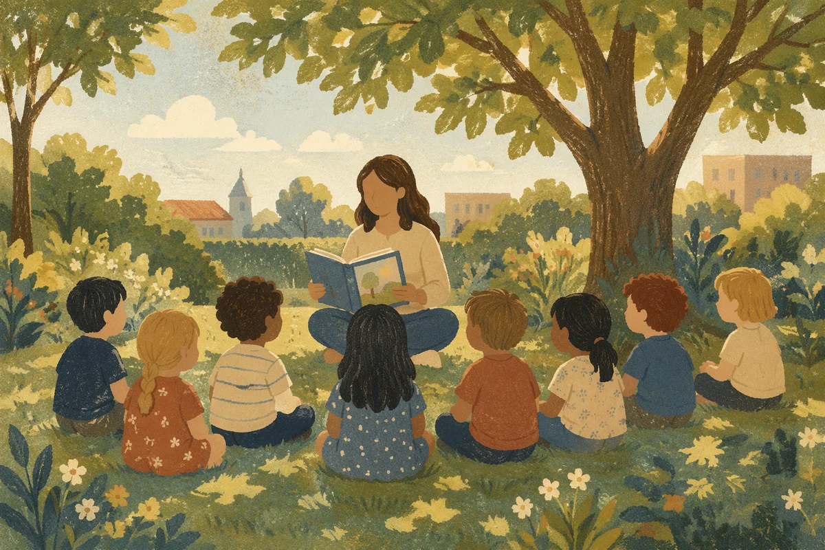 Outdoor Story Time Circle with Teacher