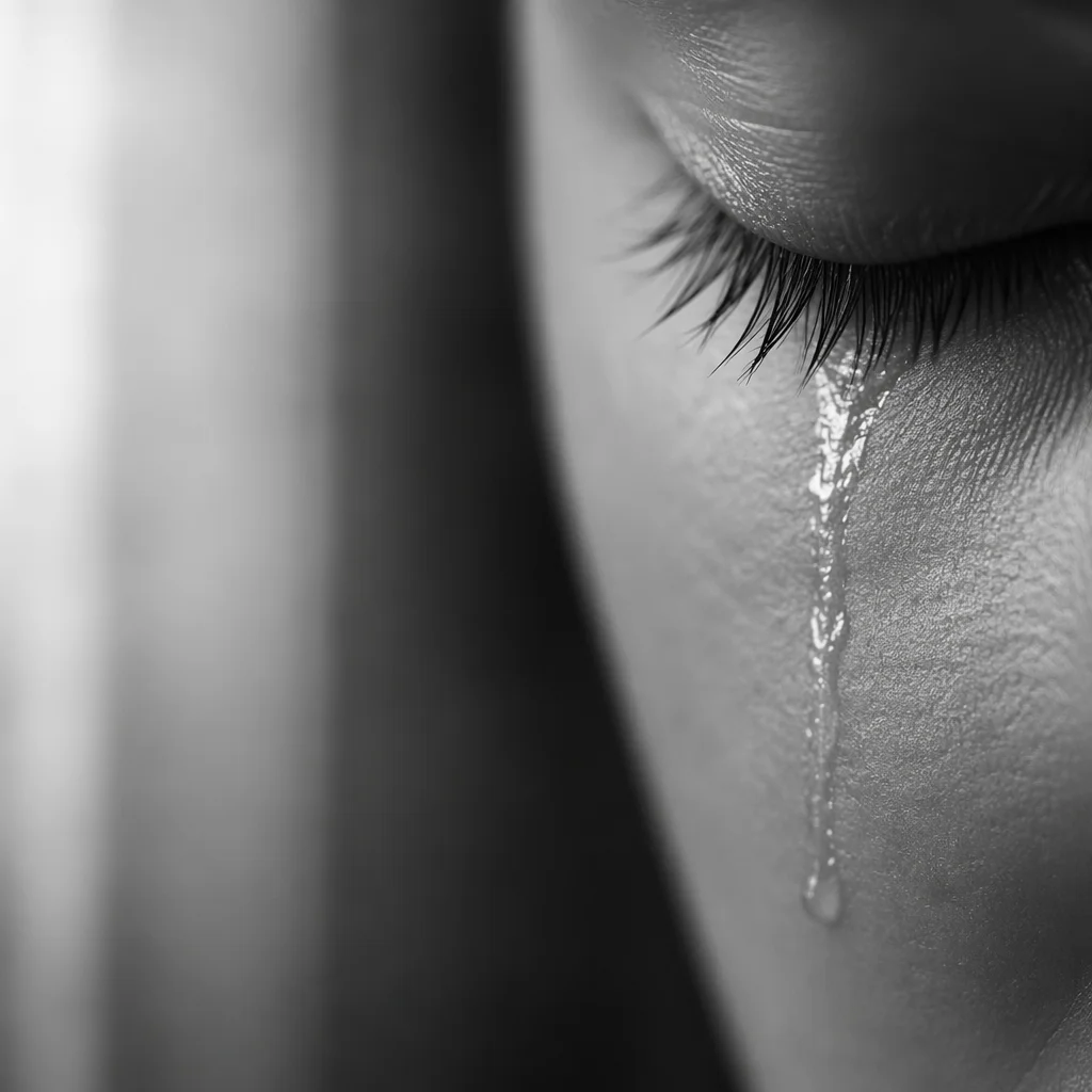 Single Tear on Cheek in Soft Light