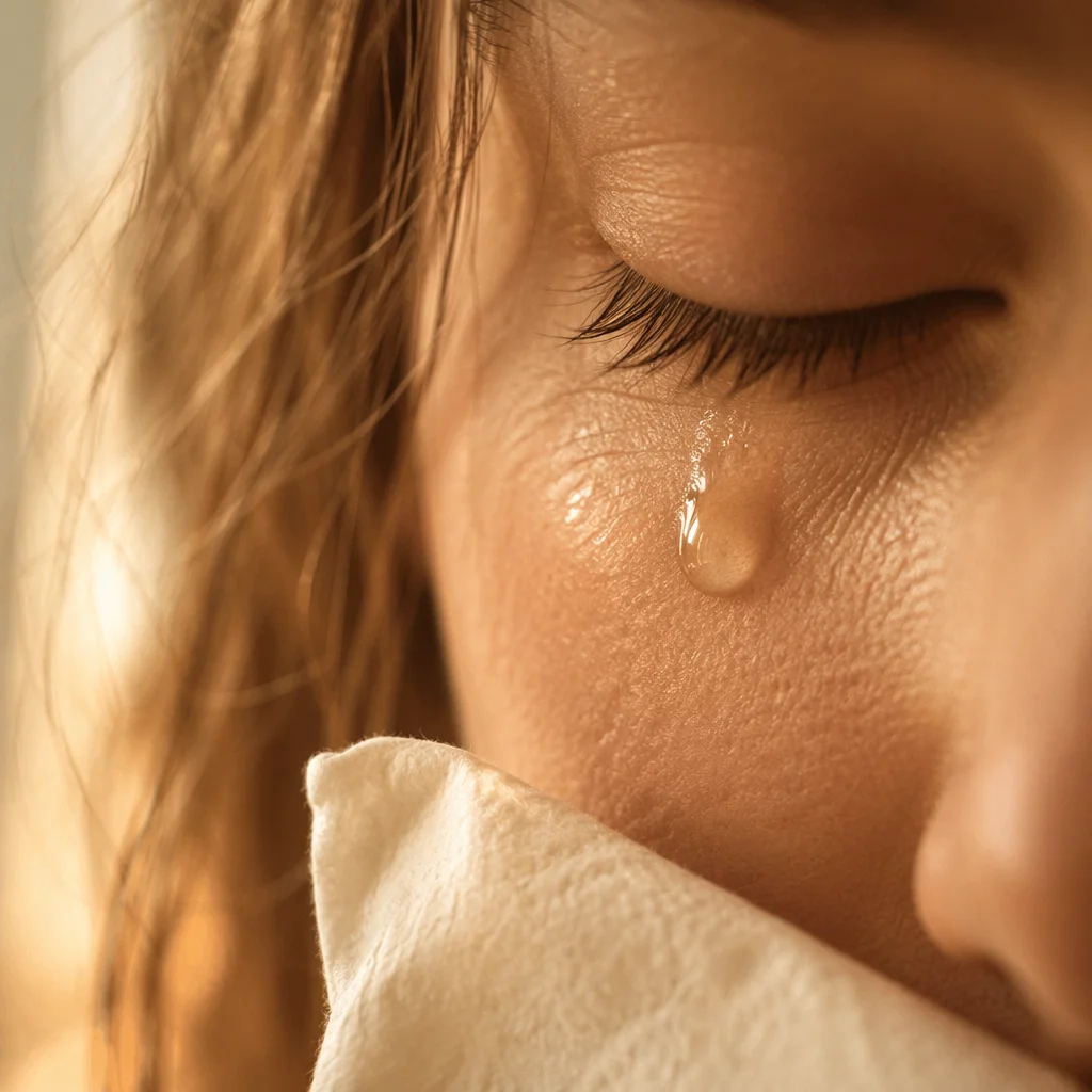 Tear on Cheek in Warm Comfort