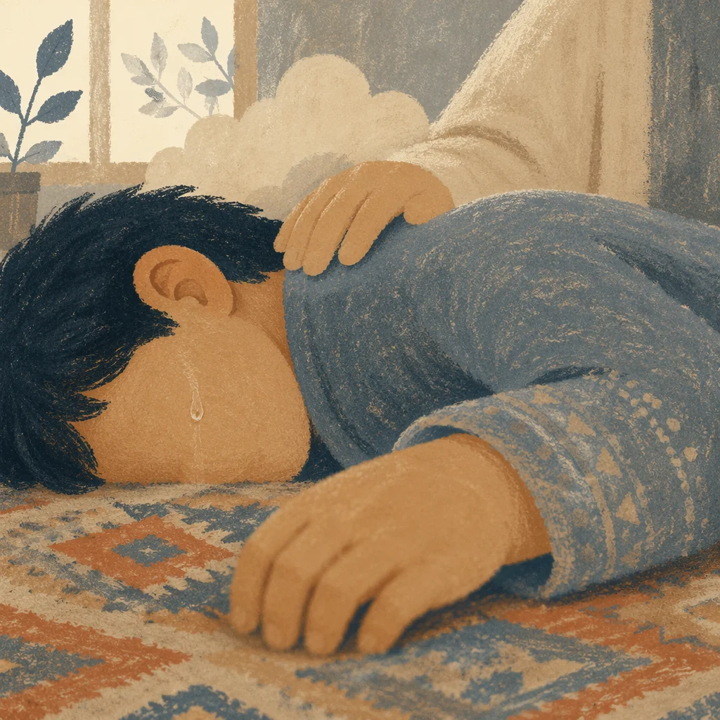 Tender Tear and Comforting Hand Close Up